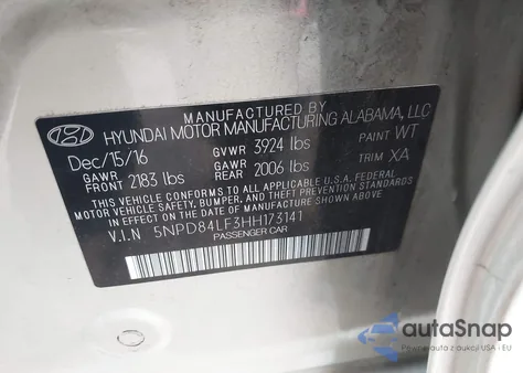 2017 Hyundai Elantra Se z USA, uszkodzony, nr VIN 5NPD84LF3HH173141